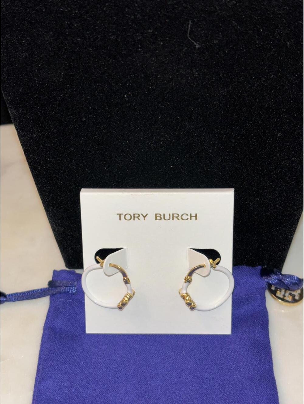 Tory Burch Gold and White Hoop Earrings
